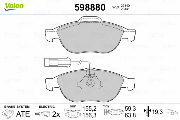 598880 VALEO Комплект тормозных колодок, дисковый тормоз (фото 2)