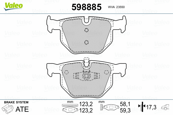 598885 VALEO Комплект тормозных колодок, дисковый тормоз (фото 2)