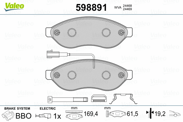 598891 VALEO Комплект тормозных колодок, дисковый тормоз (фото 2)