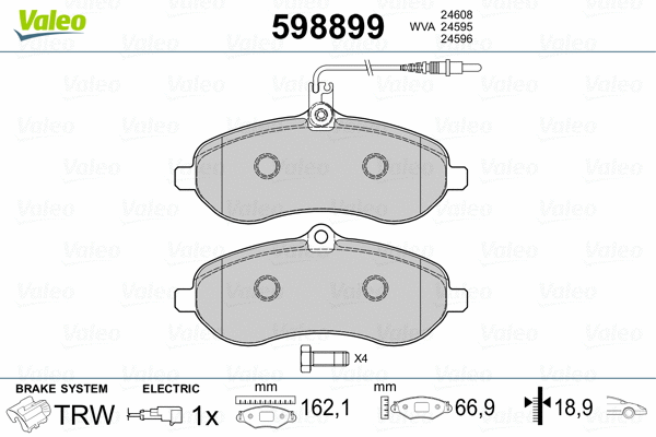 598899 VALEO Комплект тормозных колодок, дисковый тормоз (фото 2)