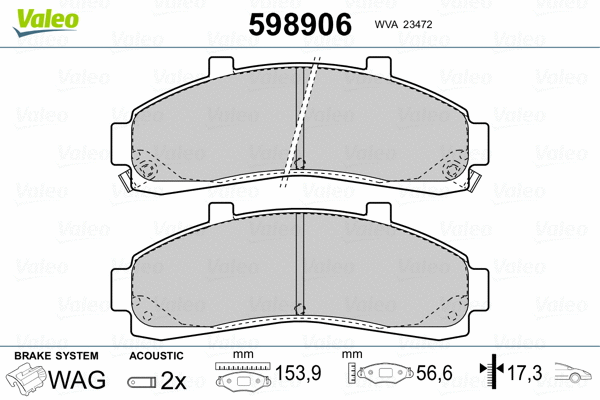 598906 VALEO Комплект тормозных колодок, дисковый тормоз (фото 2)
