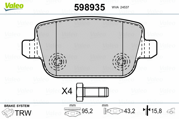 598935 VALEO Комплект тормозных колодок, дисковый тормоз (фото 2)