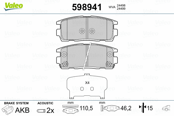 598941 VALEO Комплект тормозных колодок, дисковый тормоз (фото 2)