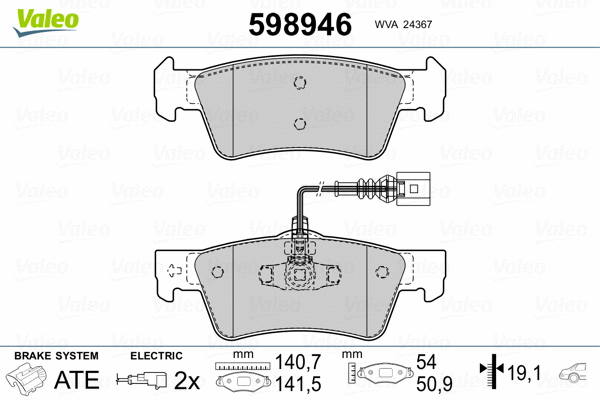 598946 VALEO Комплект тормозных колодок, дисковый тормоз (фото 2)