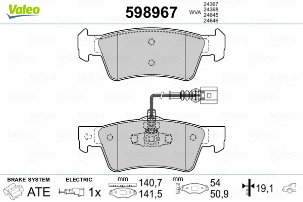 598967 VALEO Комплект тормозных колодок, дисковый тормоз (фото 2)