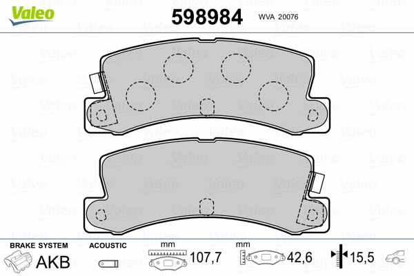 598984 VALEO Комплект тормозных колодок, дисковый тормоз (фото 2)