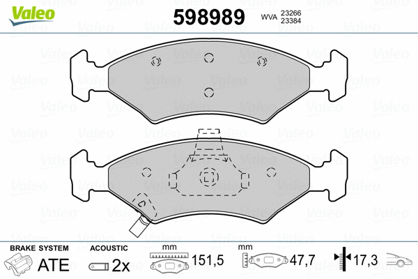 598989 VALEO Комплект тормозных колодок, дисковый тормоз (фото 2)
