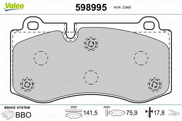 598995 VALEO Комплект тормозных колодок, дисковый тормоз (фото 2)