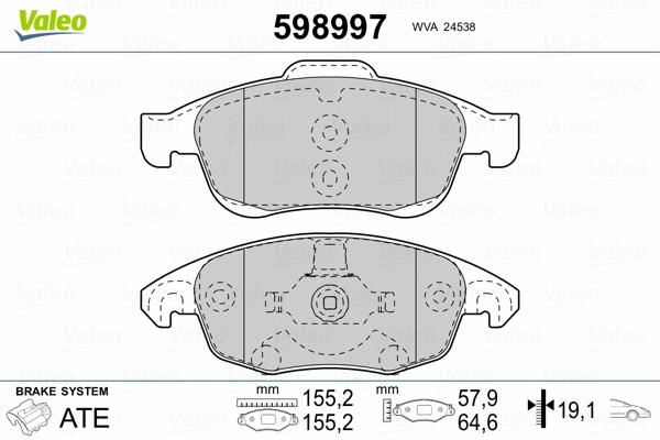598997 VALEO Комплект тормозных колодок, дисковый тормоз (фото 2)