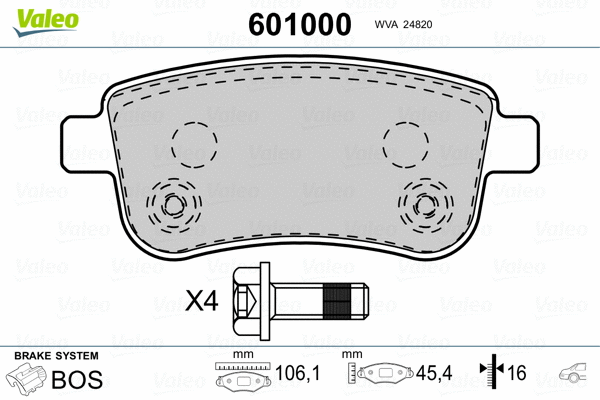 601000 VALEO Комплект тормозных колодок, дисковый тормоз (фото 2)