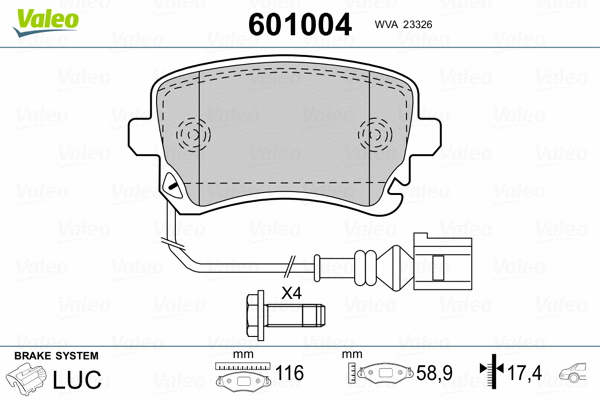 601004 VALEO Комплект тормозных колодок, дисковый тормоз (фото 2)