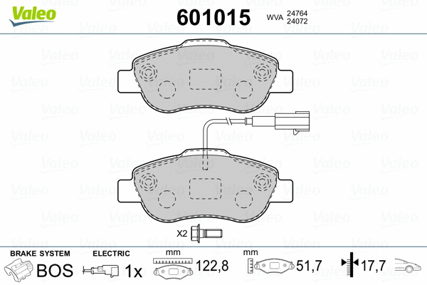 601015 VALEO Комплект тормозных колодок, дисковый тормоз (фото 2)