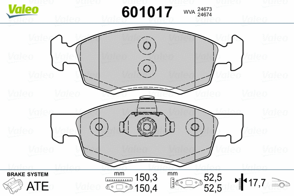 601017 VALEO Комплект тормозных колодок, дисковый тормоз (фото 2)