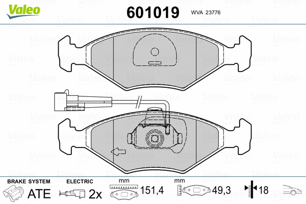 601019 VALEO Комплект тормозных колодок, дисковый тормоз (фото 2)