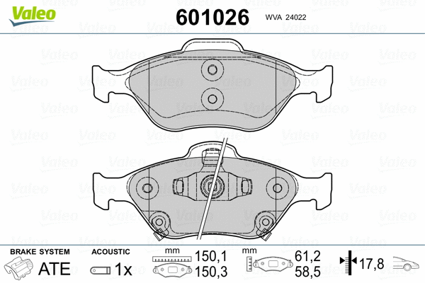 601026 VALEO Комплект тормозных колодок, дисковый тормоз (фото 2)