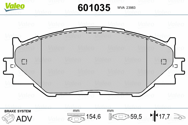 601035 VALEO Комплект тормозных колодок, дисковый тормоз (фото 2)