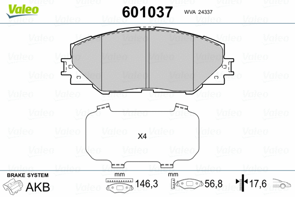 601037 VALEO Комплект тормозных колодок, дисковый тормоз (фото 2)