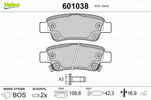 601038 VALEO Комплект тормозных колодок, дисковый тормоз (фото 2)