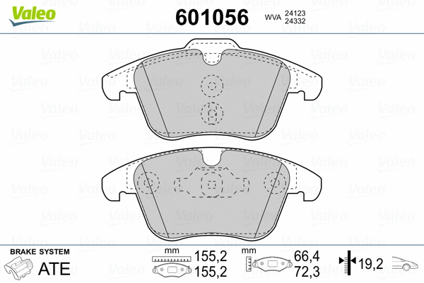 601056 VALEO Комплект тормозных колодок, дисковый тормоз (фото 2)