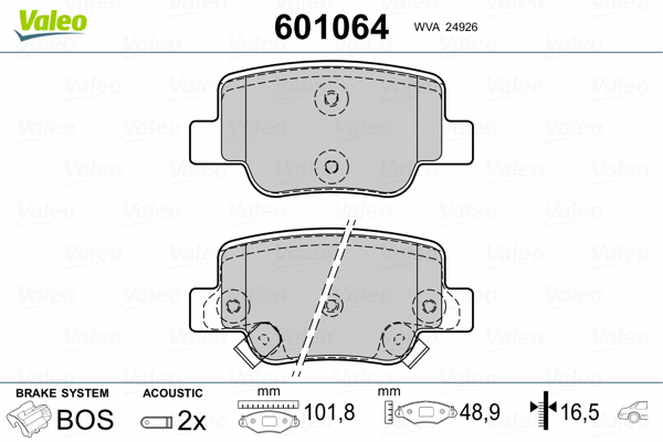 601064 VALEO Комплект тормозных колодок, дисковый тормоз (фото 2)