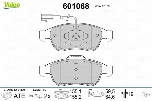 601068 VALEO Комплект тормозных колодок, дисковый тормоз (фото 2)