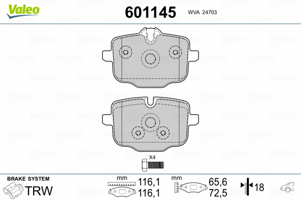 601145 VALEO Комплект тормозных колодок, дисковый тормоз (фото 2)