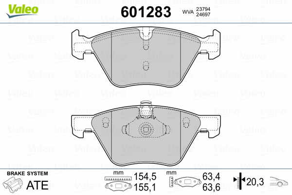 601283 VALEO Комплект тормозных колодок, дисковый тормоз (фото 2)