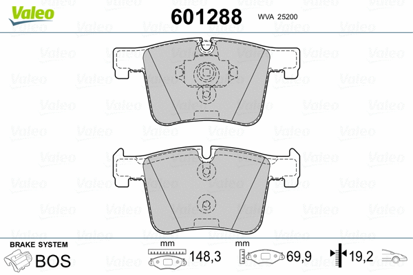 601288 VALEO Комплект тормозных колодок, дисковый тормоз (фото 2)