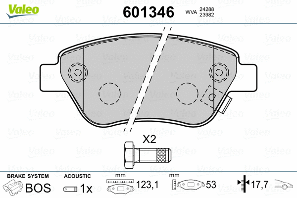 601346 VALEO Комплект тормозных колодок, дисковый тормоз (фото 2)