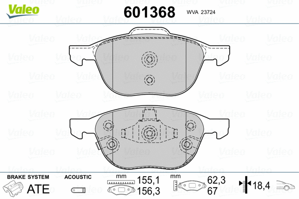 601368 VALEO Комплект тормозных колодок, дисковый тормоз (фото 2)