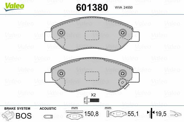 601380 VALEO Комплект тормозных колодок, дисковый тормоз (фото 2)