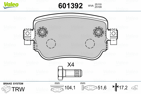 601392 VALEO Комплект тормозных колодок, дисковый тормоз (фото 2)
