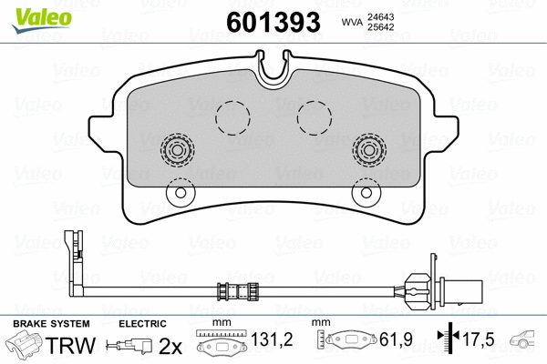 601393 VALEO Комплект тормозных колодок, дисковый тормоз (фото 2)