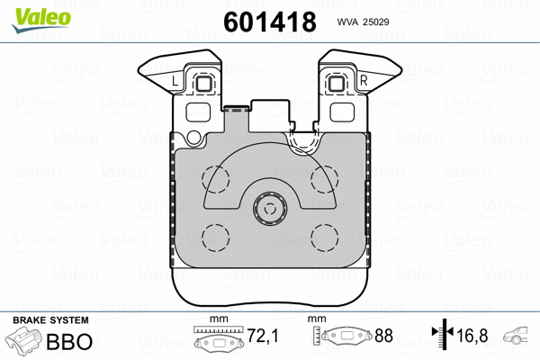 601418 VALEO Комплект тормозных колодок, дисковый тормоз (фото 1)