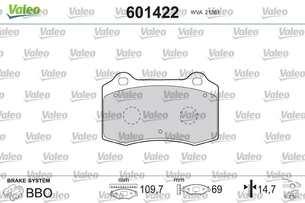 601422 VALEO Комплект тормозных колодок, дисковый тормоз (фото 2)