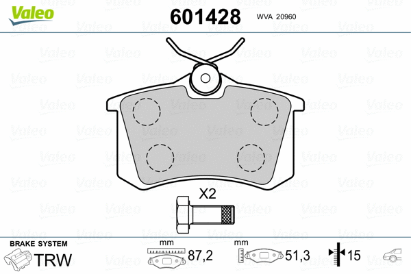 601428 VALEO Комплект тормозных колодок, дисковый тормоз (фото 2)
