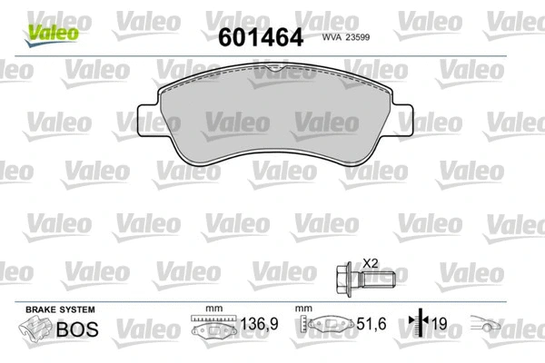 601464 VALEO Комплект тормозных колодок, дисковый тормоз (фото 2)