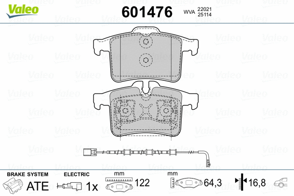 601476 VALEO Комплект тормозных колодок, дисковый тормоз (фото 2)
