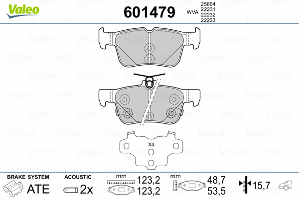601479 VALEO Комплект тормозных колодок, дисковый тормоз (фото 2)
