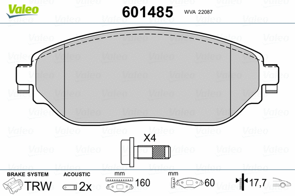 601485 VALEO Комплект тормозных колодок, дисковый тормоз (фото 2)