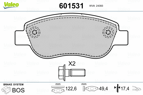 601531 VALEO Комплект тормозных колодок, дисковый тормоз (фото 2)