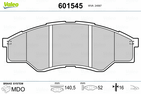 601545 VALEO Комплект тормозных колодок, дисковый тормоз (фото 2)