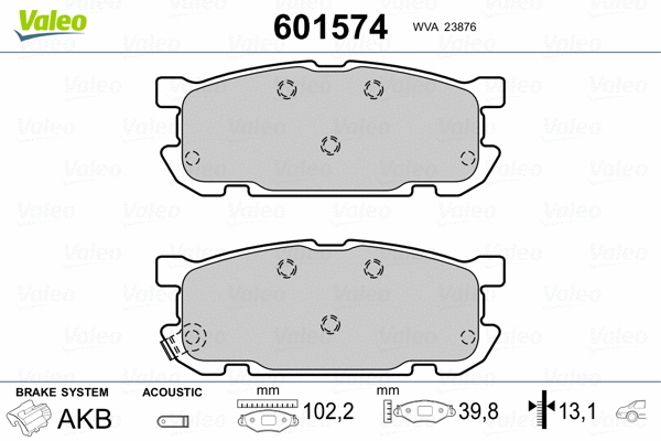 601574 VALEO Комплект тормозных колодок, дисковый тормоз (фото 2)