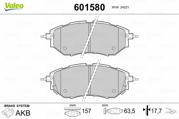 601580 VALEO Комплект тормозных колодок, дисковый тормоз (фото 2)