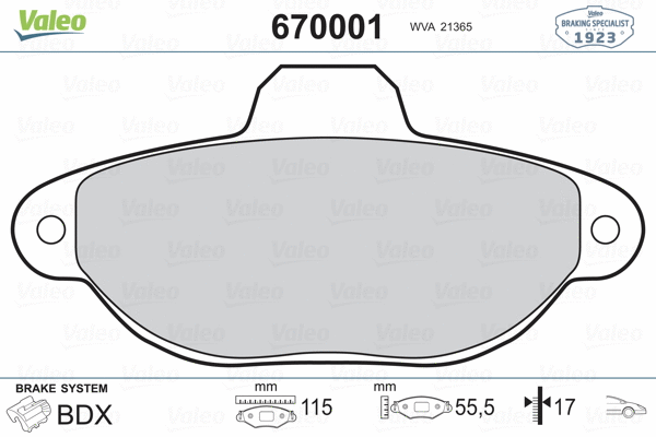 670001 VALEO Комплект тормозных колодок, дисковый тормоз (фото 2)