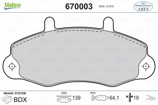 670003 VALEO Комплект тормозных колодок, дисковый тормоз (фото 2)