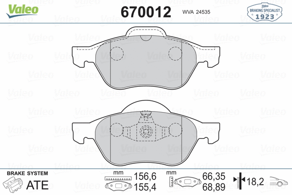 670012 VALEO Комплект тормозных колодок, дисковый тормоз (фото 2)