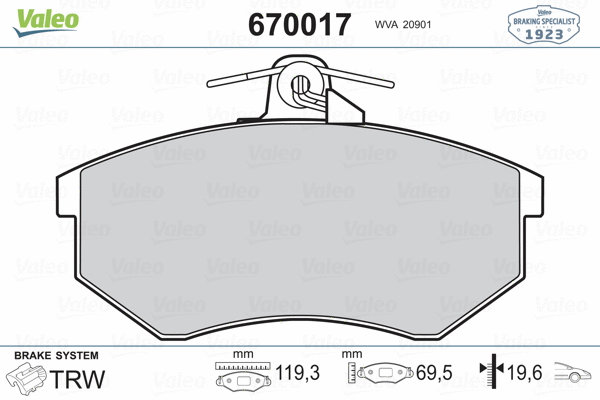 670017 VALEO Комплект тормозных колодок, дисковый тормоз (фото 2)
