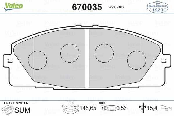 670035 VALEO Комплект тормозных колодок, дисковый тормоз (фото 2)