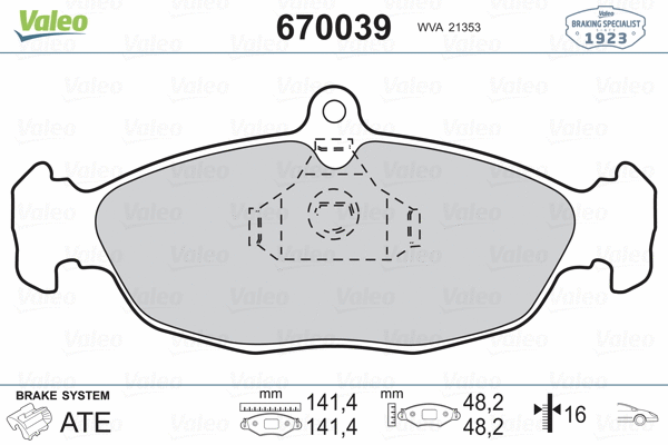 670039 VALEO Комплект тормозных колодок, дисковый тормоз (фото 2)
